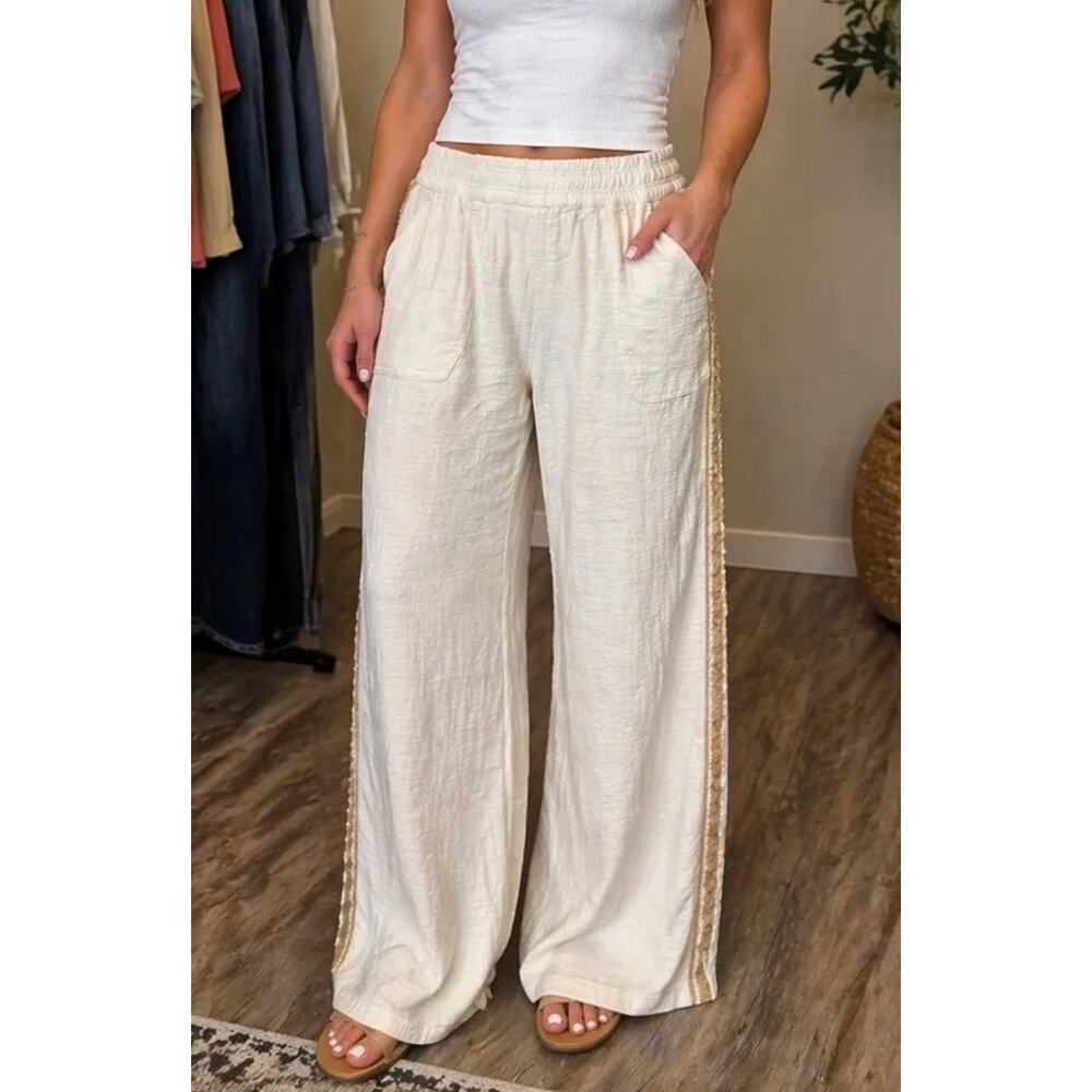 Aerie Summer Reset Crochet Trim Gauze Pants NWT